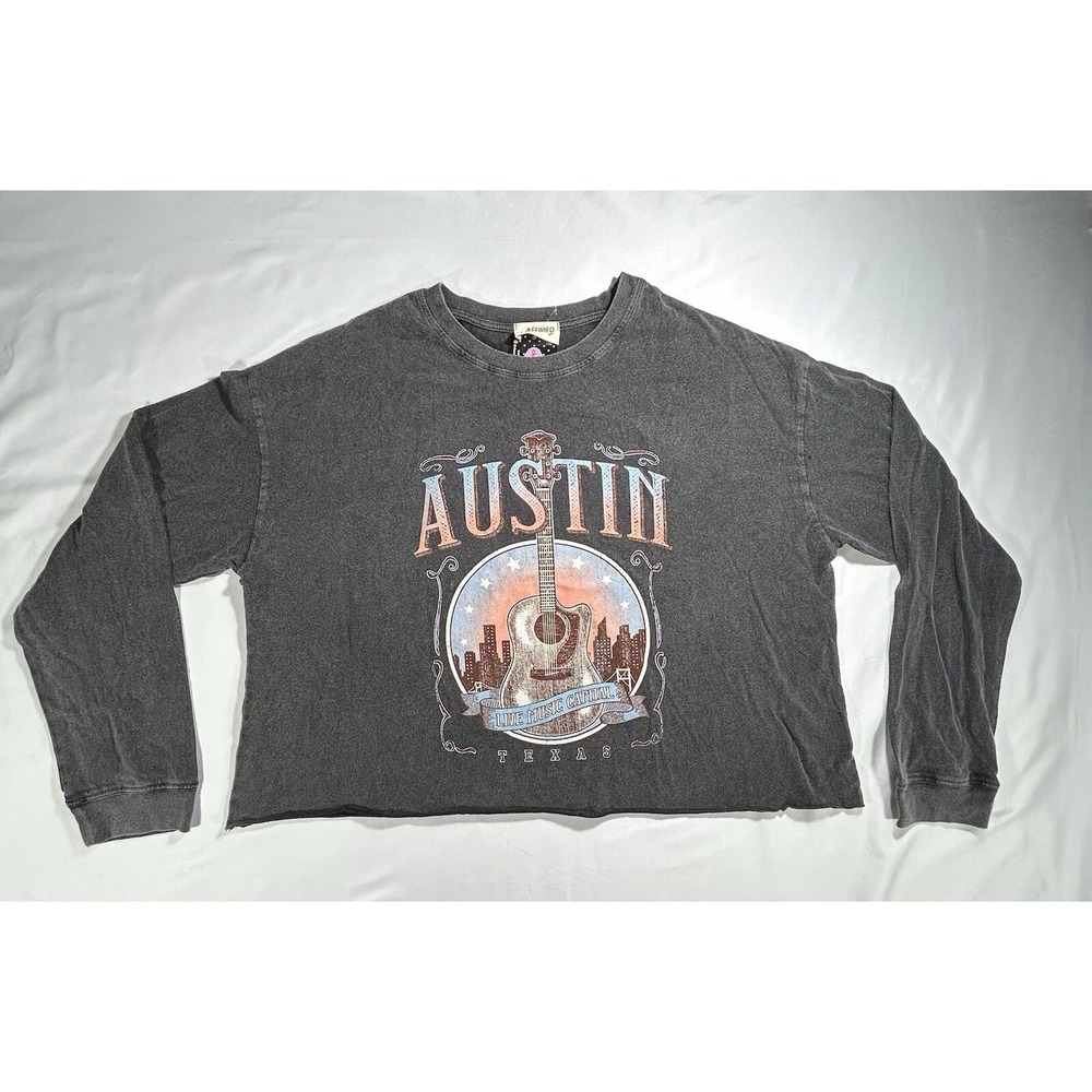 Austin Texas Live Music Capital long sleeve‎ gray half T-shirt women's large NWT